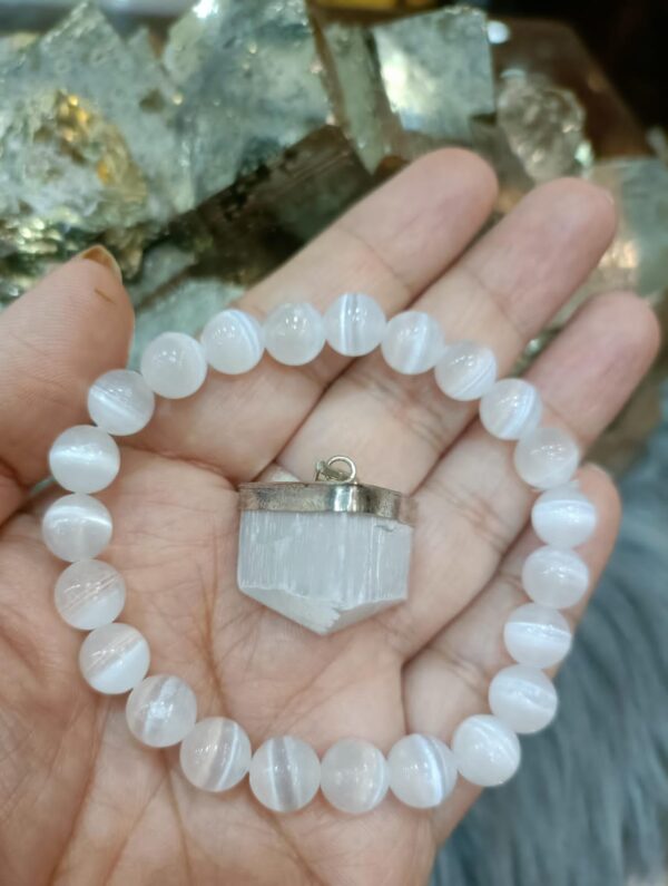 Selenite Bracelet for Aura Cleansing, Spiritual Protection and High Vibration